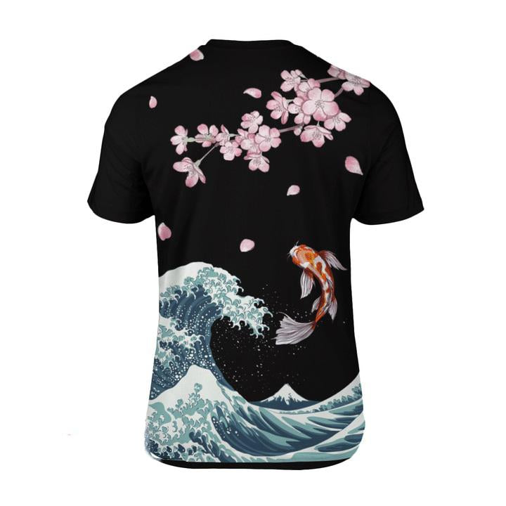 Japanese Kanagawa Sakura Koi Fish All Over 3D T Shirt