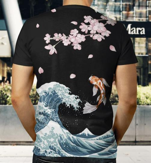 Japanese Kanagawa Sakura Koi Fish All Over 3D T Shirt