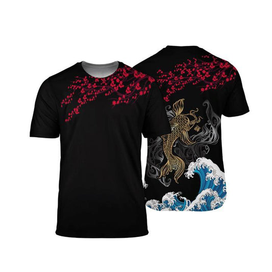 Japanese Sakura Kanagawa Koi Fish All Over 3D T Shirt