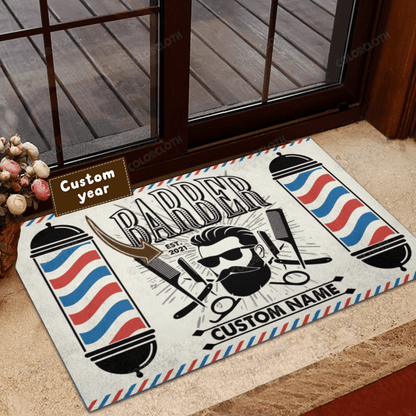 Personalized Barber Shop Welcome Black Door Mat