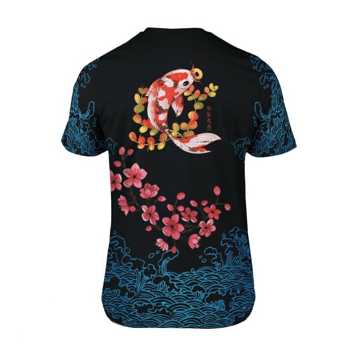Japanese Sakura Kanagawa Koi Fish All Over 3D T Shirt