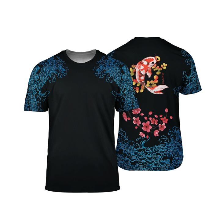 Japanese Sakura Kanagawa Koi Fish All Over 3D T Shirt