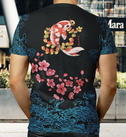 Japanese Sakura Kanagawa Koi Fish All Over 3D T Shirt