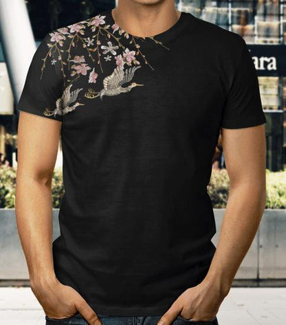 Japanese Sakura Kanagawa Crane All Over 3D T Shirt