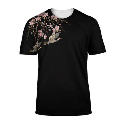 Japanese Sakura Kanagawa Crane All Over 3D T Shirt