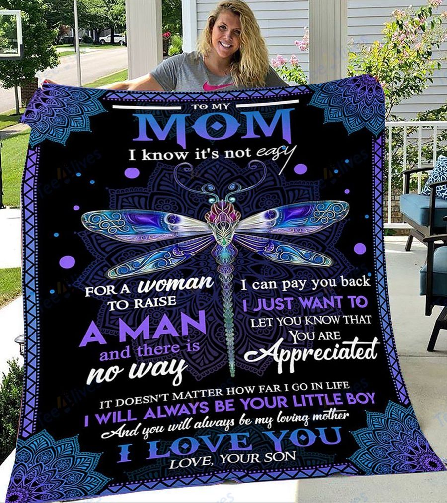 Custom Blanket Dragonfly To My Mom From Son -Best Gift For Mom Mother -Sherpa Blanket TA