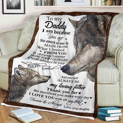 Custom Blanket Wolf To My Dad -Best Gift For Dad Father -Sherpa Blanket TA