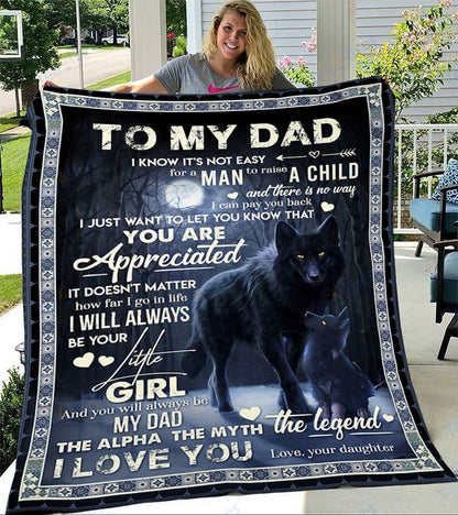 Custom Blanket Wolf To My Dad -Best Gift For Dad Father -Sherpa Blanket TA