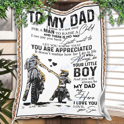 Custom Blanket Motobike To My Dad -Best Gift For Dad Father -Sherpa Blanket TA