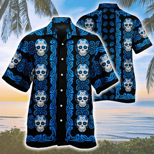 Sugar Skull Red And White Pattern Hawaii Shirt 160721017.CTA