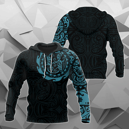 Maori Tangaroa Tattoo New Zealand All Over Hoodie - Blue HC - Amaze Style™-Apparel