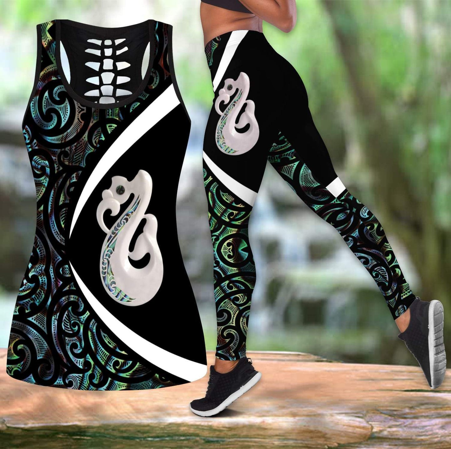 New Zealand Maori Manaia Paua Shell tank top & leggings outfit for women