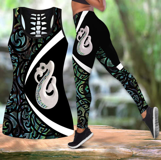 New Zealand Maori Manaia Paua Shell tank top & leggings outfit for women