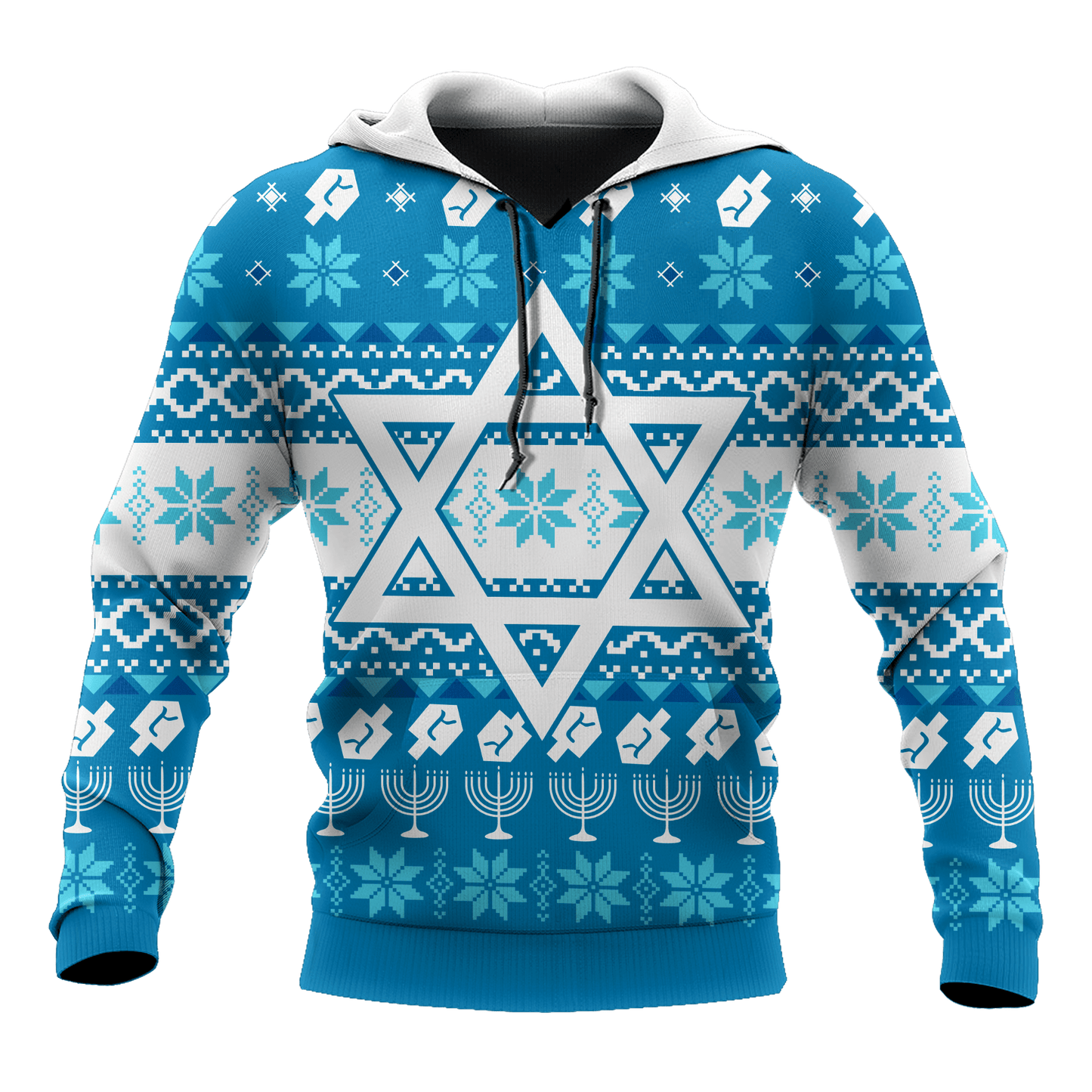 Blue Pattern Star Of David Hanukkah Hoodie MEI