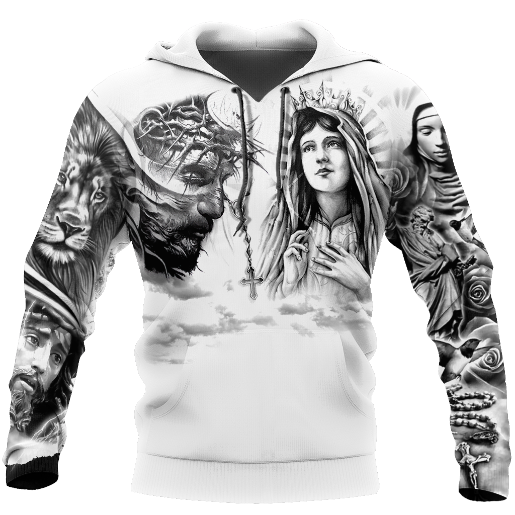 Jesus Christ and Maria Tattoo 3D Printed Hoodie, T-Shirt for Men and Women
