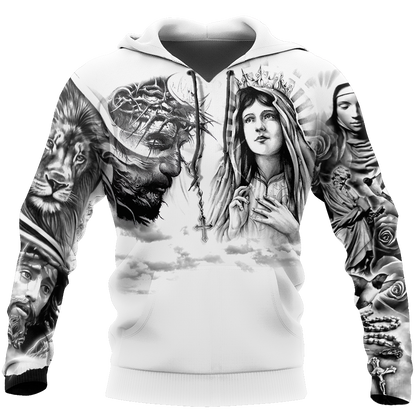 Jesus Christ and Maria Tattoo 3D Printed Hoodie, T-Shirt for Men and Women