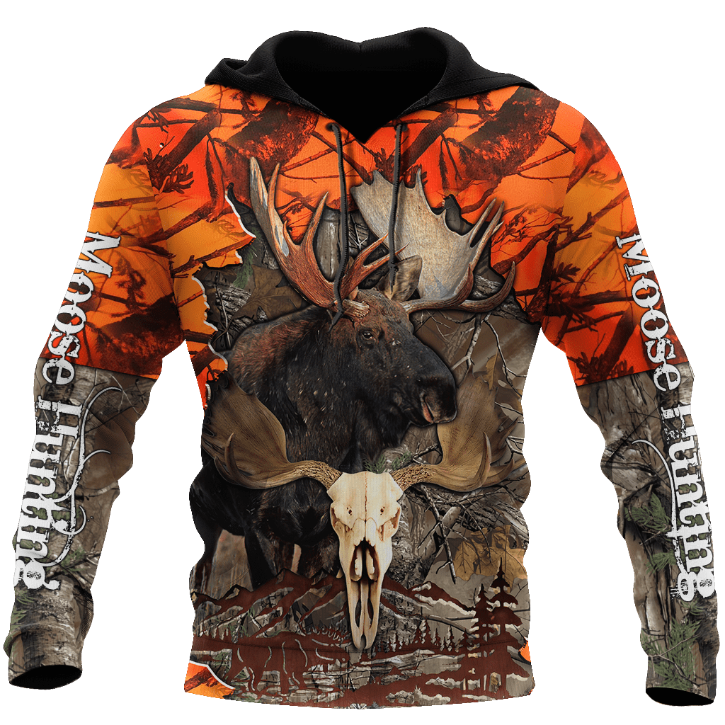 Hunting Moose Orange Camo 3D All Over Print Hoodie