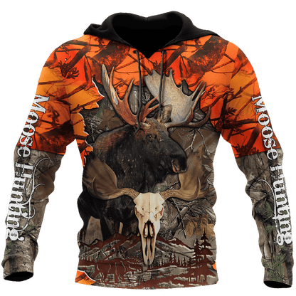 Hunting Moose Orange Camo 3D All Over Print Hoodie