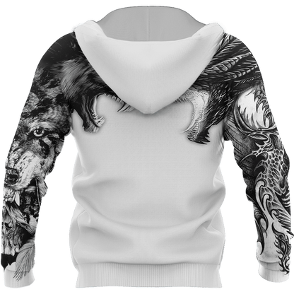 Tattoo Dragon And Wolf 3D Hoodie Shirt For Men And Women