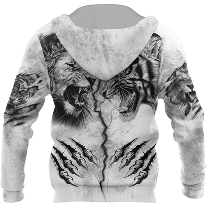 Tiger vs Lion Tattoo Over Printed Shirt For Men and Women