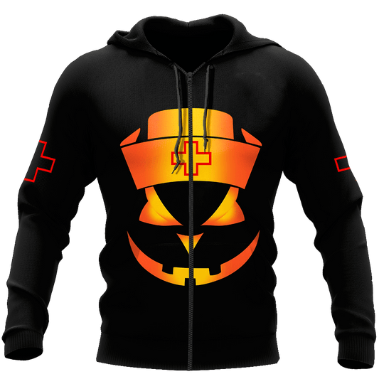 Nurse's Halloween Over Printed Hoodie