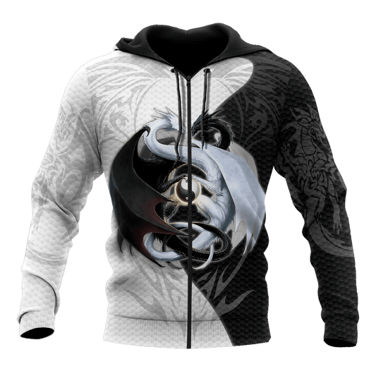 Black And White Dragon 3D Hoodie Shirt For Men And Women