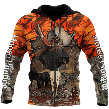 Hunting Moose Orange Camo 3D All Over Print Hoodie