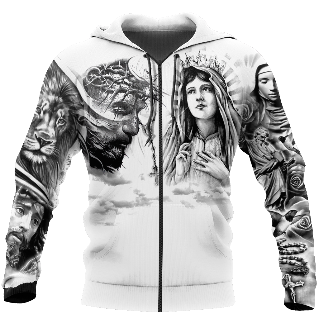 Jesus Christ and Maria Tattoo 3D Printed Hoodie, T-Shirt for Men and Women