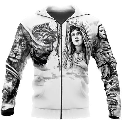 Jesus Christ and Maria Tattoo 3D Printed Hoodie, T-Shirt for Men and Women