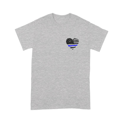 Thin Blue Line Heart Back And Front Standard T-Shirt Police Tee