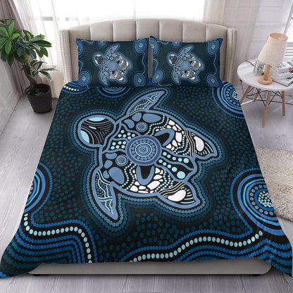 Aboriginal Duvet Cover Blue Turtle Australia Culture design print Bedding set