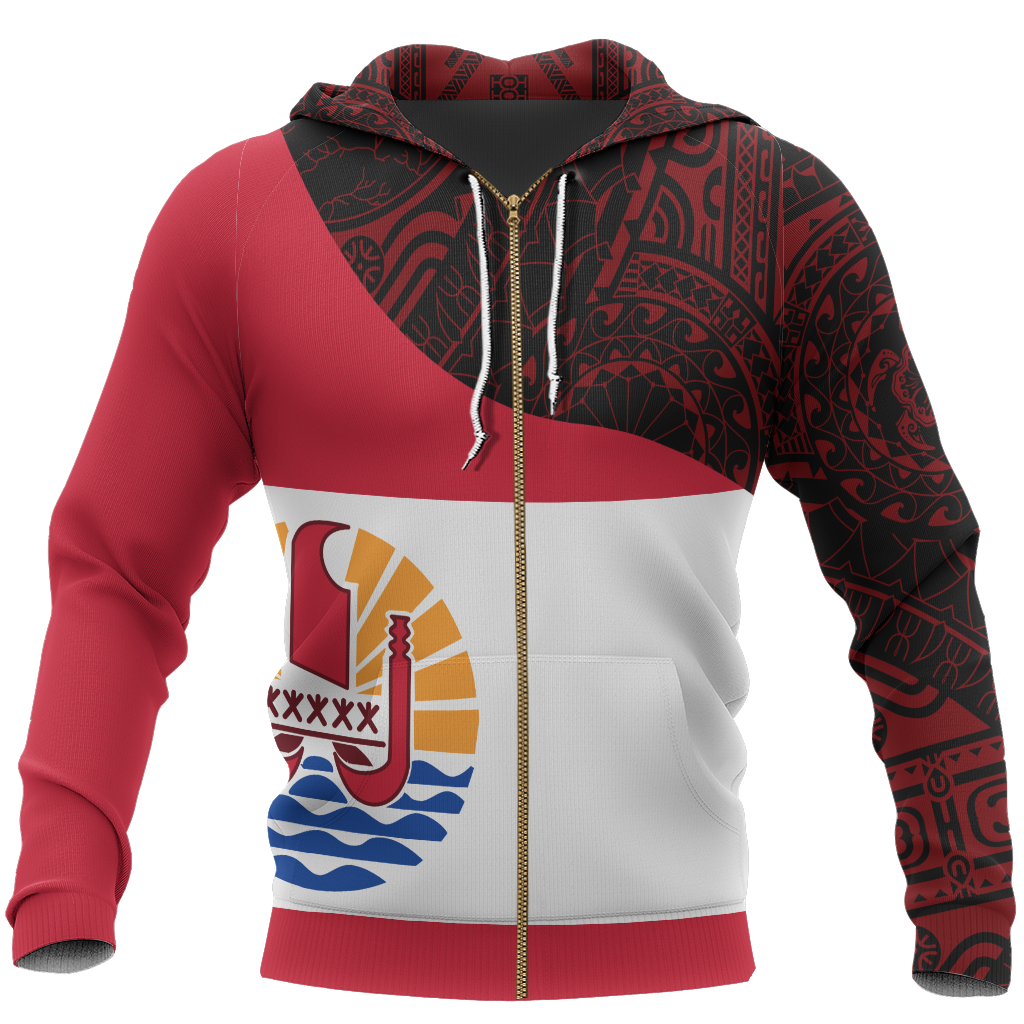 Tahiti Flag Curve Concept Allover Zip Hoodie A0 - Amaze Style™-Apparel