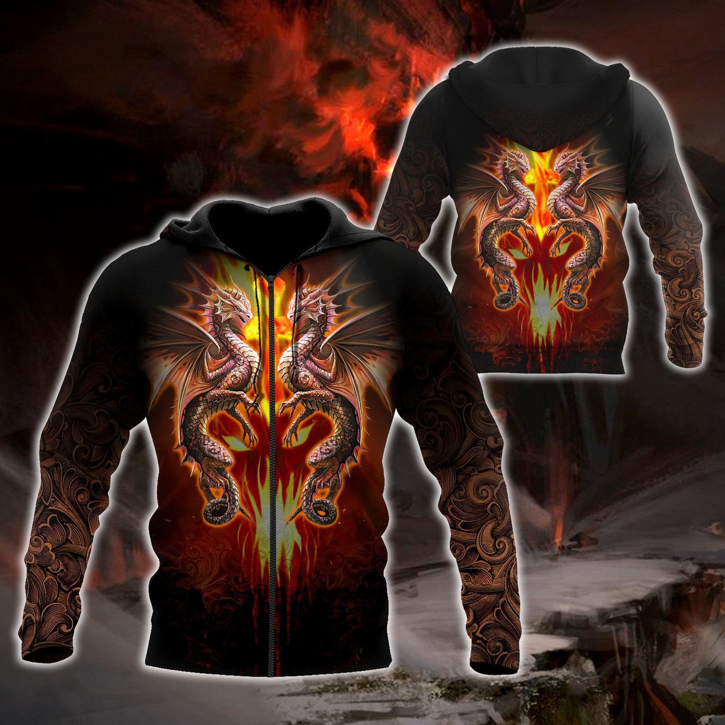 Premium Fire Flame Dragon All Over Printed Shirts For Men And Women MEI
