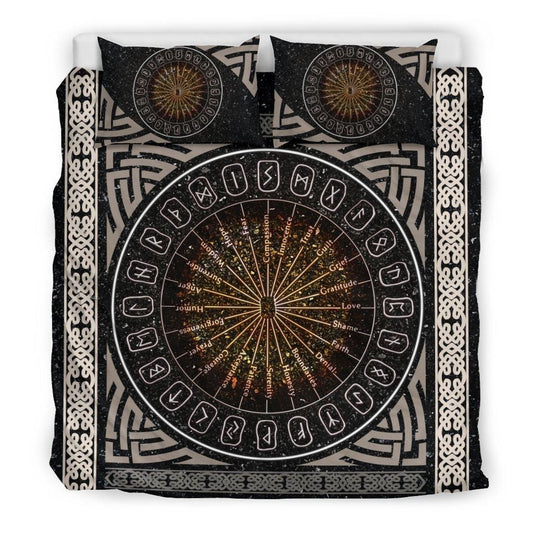 Viking Bedding Set - Circle Of Healing Runes-Amaze Style™-Bedding Set - Black-King-Vibe Cosy™