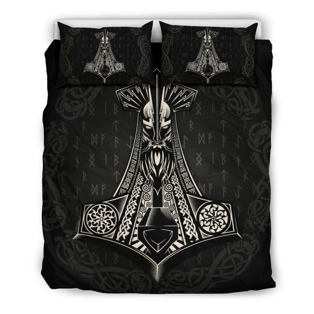 Viking Bedding Set - Odin Mjolnir Rune-Amaze Style™-Bedding Set - Black-Queen/Full-Black-Vibe Cosy™