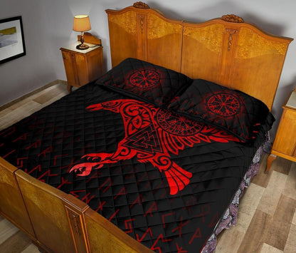 Viking Quilt Bed Set - Raven VegvisirValknut Rune V1-Amaze Style™-Quilt Bed Set-Twin-Black-Vibe Cosy™