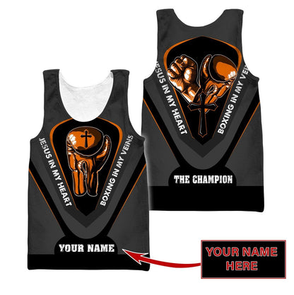 Custom Name Jesus In My Heart, Boxing In My Veins 3D All Over Printed  Unisex Shirt