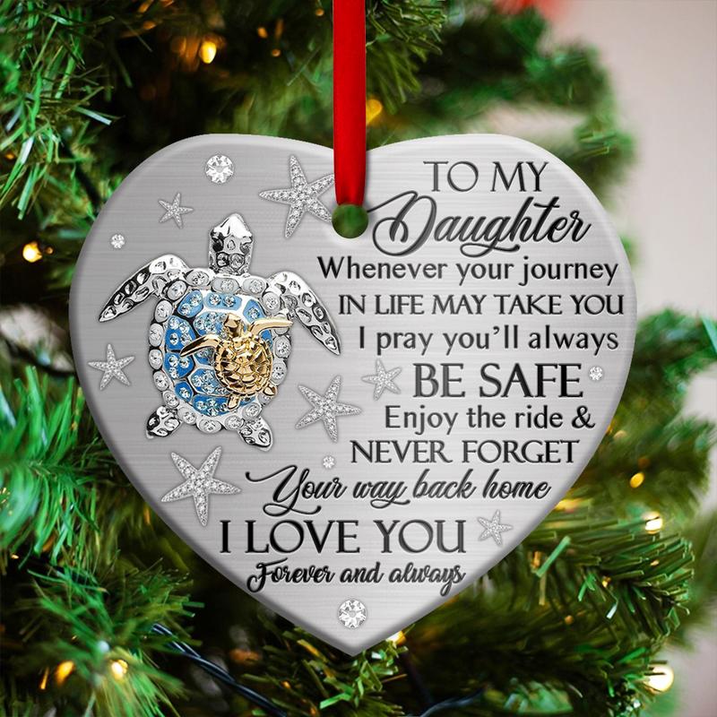TURTLE To My Daughter Heart Ornament, Memorial Gifts On Christmas Occasion