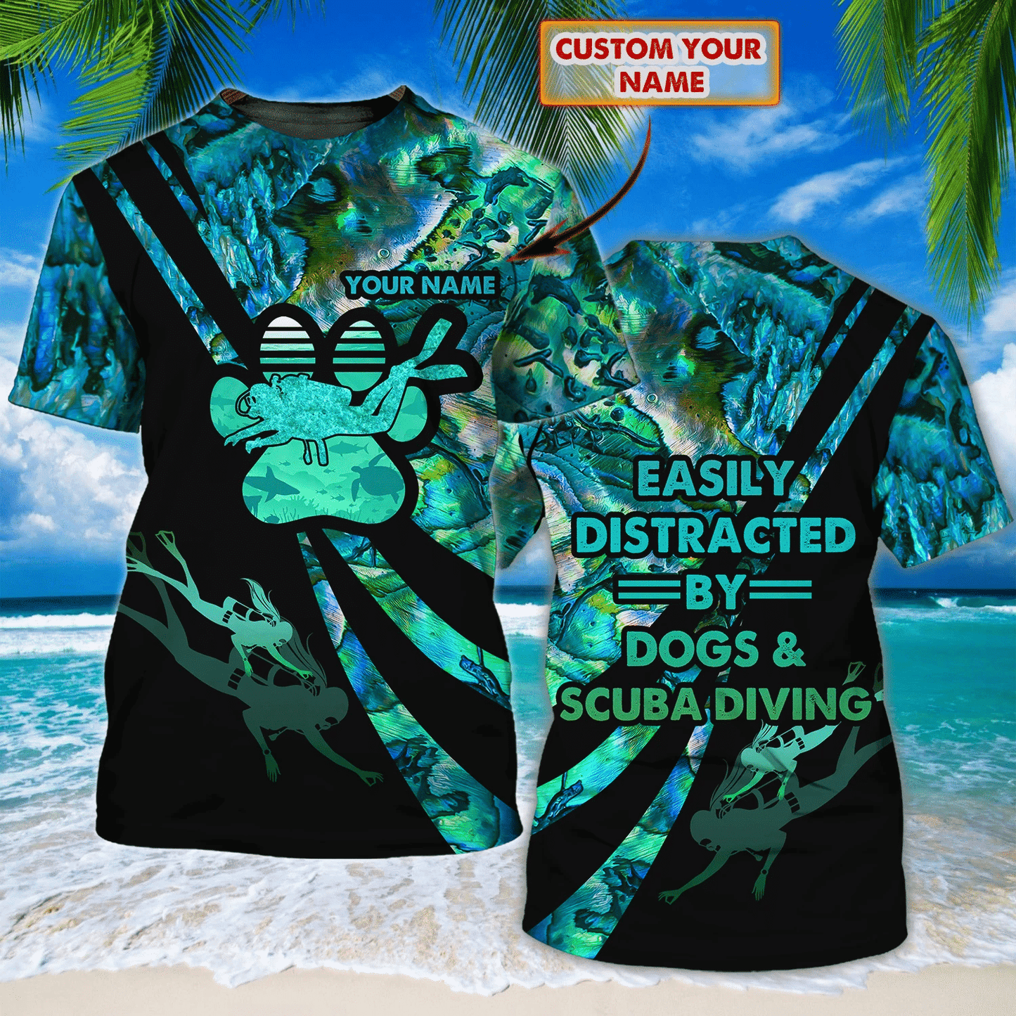 Scuba Diving and Dog Personalized Name 3D T Shirt Tmarc tee