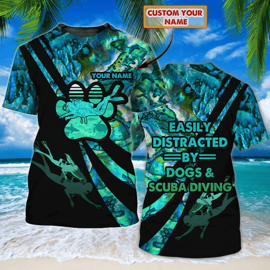Scuba Diving and Dog Personalized Name 3D T Shirt Tmarc tee
