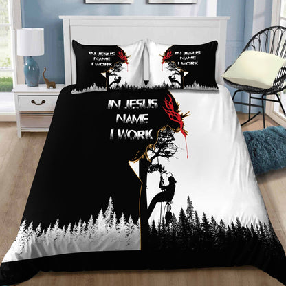 In Jesus Name I  WorkArborist Logger Lumberjack Bedding Set MEI