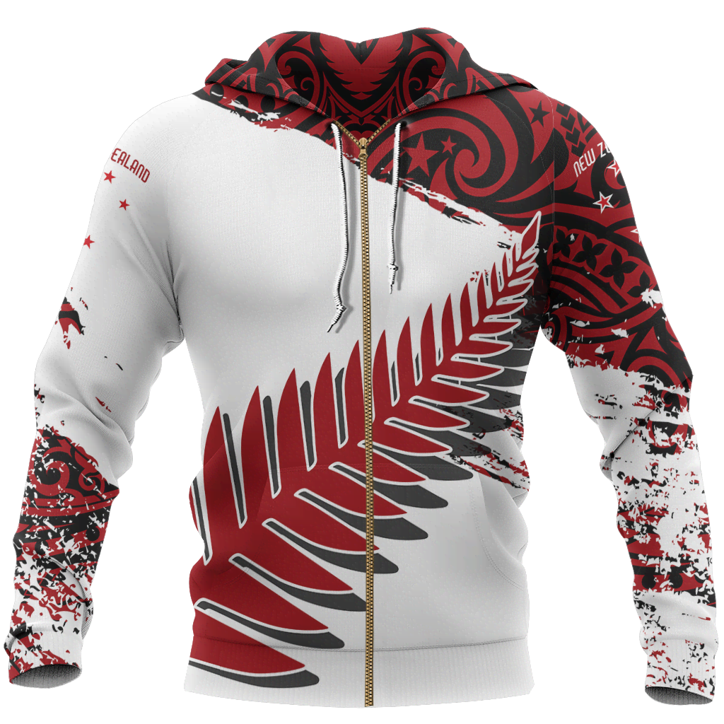 New Zealand Maori Fern Red Edition Zip Hoodie HC0802 - Amaze Style™-Apparel