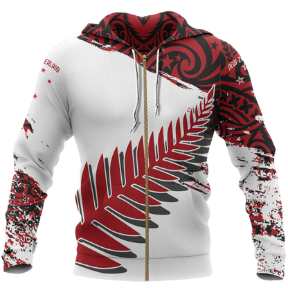 New Zealand Maori Fern Red Edition Zip Hoodie HC0802 - Amaze Style™-Apparel