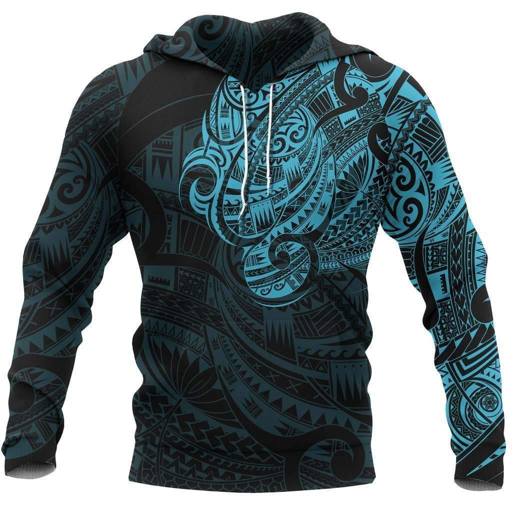 Maori Tattoo Style All Over Hoodie Blue Version HC0804 - Amaze Style™-Apparel