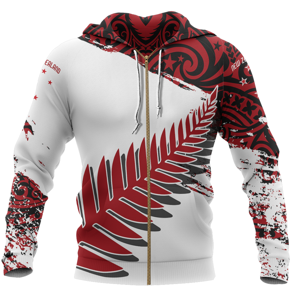 New Zealand Maori Fern Red Edition Zip Hoodie - Amaze Style™-Apparel