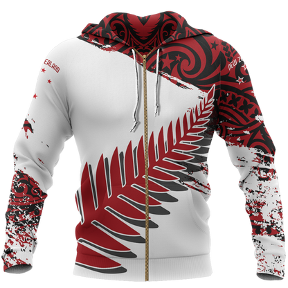 New Zealand Maori Fern Red Edition Zip Hoodie NVD - Amaze Style™-Apparel