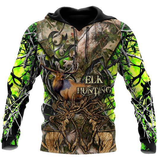 Elk Hunting Camo 3D Over Printed Unisex Deluxe Hoodie ML