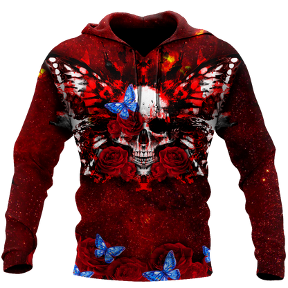 Butterfly love Skull red 3D all over printed for man and women QB05312002