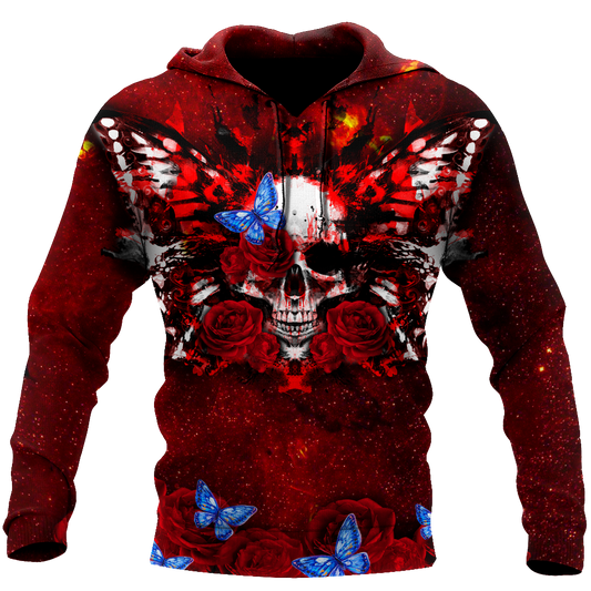 Butterfly love Skull red 3D all over printed for man and women QB05312002
