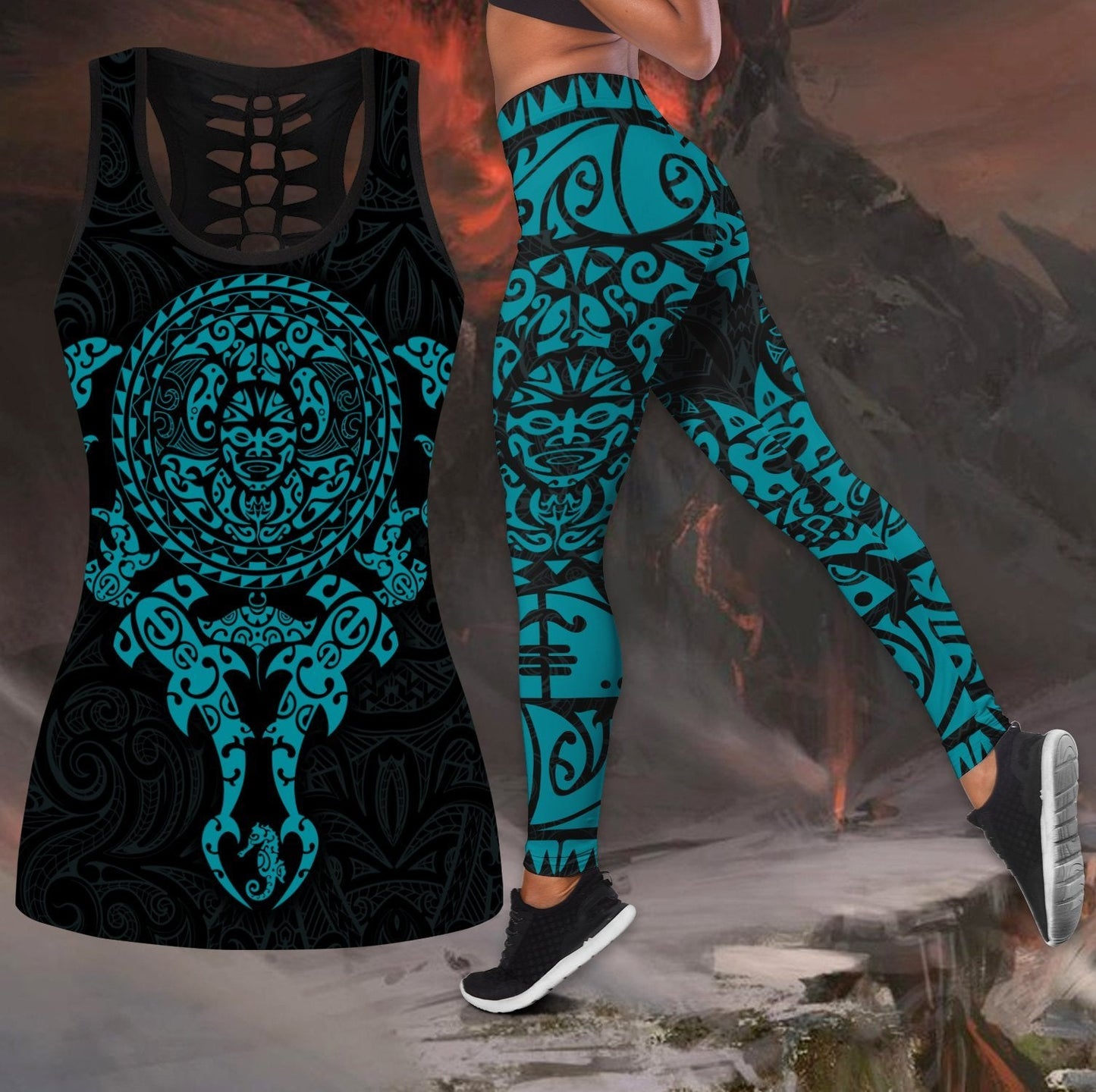 Maori tangaroa tank top & leggings outfit for women HHT20072001